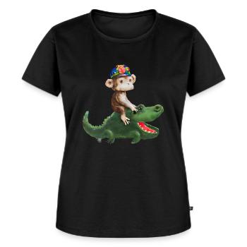Drôle de singe sur la conception du crocodile - T-shirt Premium bio Femme - noir - Devant - Selfina (174cm)