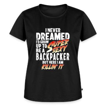Super Sexy Backpacker Backpacker cadeau - Vrouwen Premium Bio T-shirt - zwart - Voor - Selfina (174cm)
