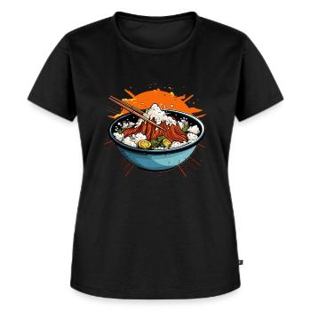 Asiatische Ramen Bowl mit Essstäbchen - Frauen Premium Bio T-Shirt - Schwarz - Vorne - Selfina (174cm)