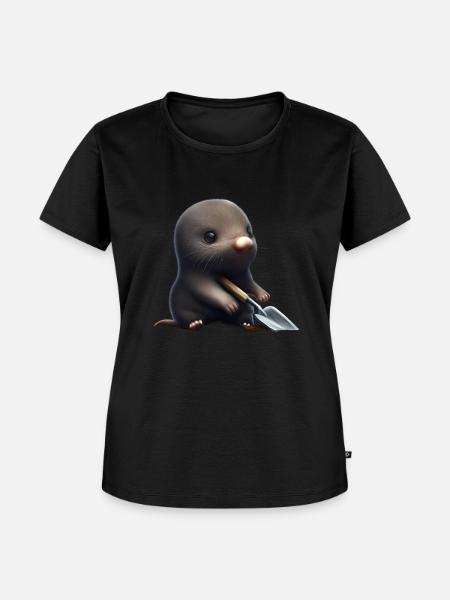 Niedlicher Maulwurf mit Schaufel - Frauen Premium Bio T-Shirt - Schwarz