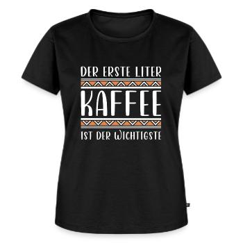 Barista Büro Tshirt der erste liter kaffee - Frauen Premium Bio T-Shirt - Schwarz - Vorne - Selfina (174cm)