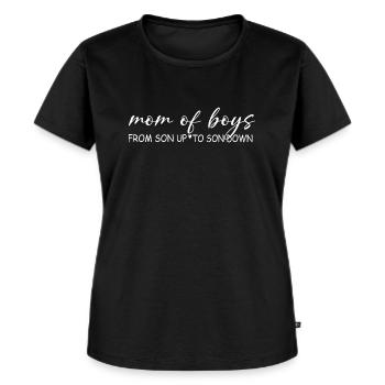 Boy Mama Shirt, From Son Up to Son Down Shirt - Frauen Premium Bio T-Shirt - Schwarz - Vorne - Selfina (174cm)