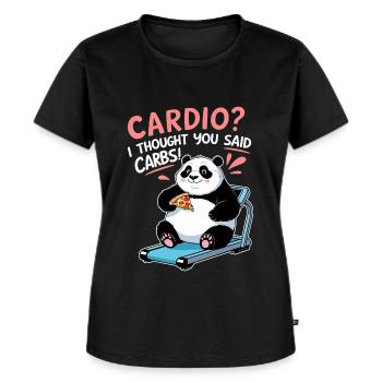 Lustiger Panda - Cardio oder Carbs? - Frauen Premium Bio T-Shirt - Schwarz - Vorne - Selfina (174cm)