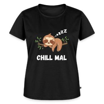 Chill Mal - Lustiges Faultier Geschenk - Frauen Premium Bio T-Shirt - Schwarz - Vorne - Selfina (174cm)