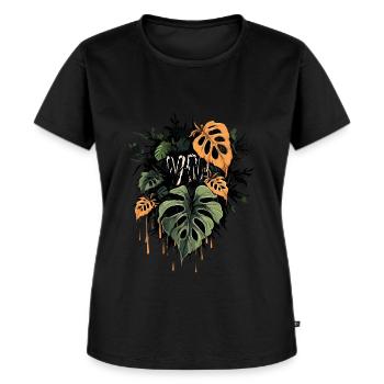 Dripping Monstera Leaves - by variegated.mind - Frauen Premium Bio T-Shirt - Schwarz - Vorne - Selfina (174cm)