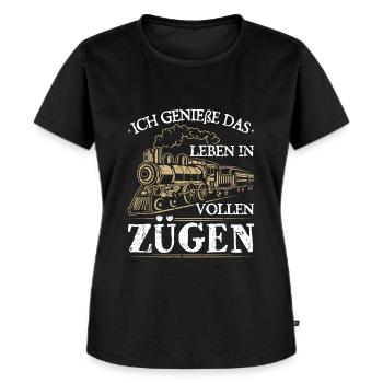 Ich Genieße Das Leben In Vollen Zügen Eisenbahn - Frauen Premium Bio T-Shirt - Schwarz - Vorne - Selfina (174cm)