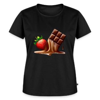 Schokolade und Erdbeere - Frauen Premium Bio T-Shirt - Schwarz - Vorne - Selfina (174cm)