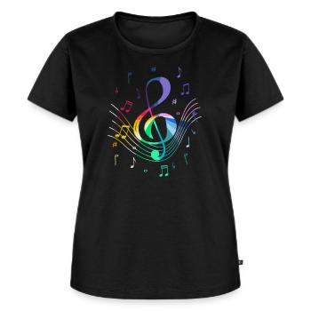 Notenschlüssel Mit Bunten Musiknoten Für Musiker - Frauen Premium Bio T-Shirt - Schwarz - Vorne - Selfina (174cm)