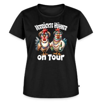 Verrückte Hühner on Tour - Frauen Premium Bio T-Shirt - Schwarz - Vorne - Selfina (174cm)