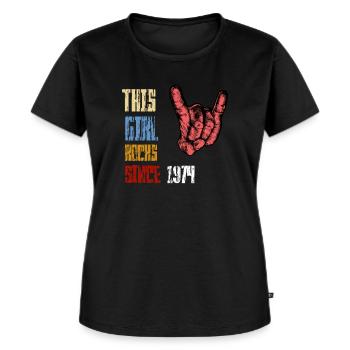 Rock seit 1974 / Rockmusik / Frau / Geschenk - Frauen Premium Bio T-Shirt - Schwarz - Vorne - Selfina (174cm)