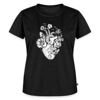 Anatomisches Herz mit Blumen - Frauen Premium Bio T-Shirt - Schwarz - Vorne - Selfina (174cm)