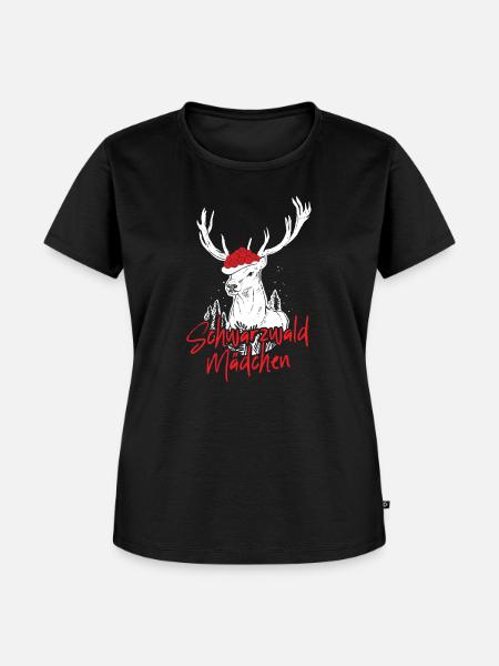 Schwarzwald Mädchen Bollenhut Hirsch - Frauen Premium Bio T-Shirt - Schwarz