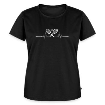 Tennis - Herzschlag - Frauen Premium Bio T-Shirt - Schwarz - Vorne - Selfina (174cm)