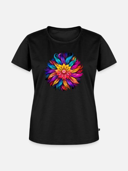 Regenbogenfeder Mandala - Frauen Premium Bio T-Shirt - Schwarz
