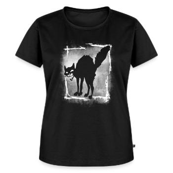 schwarze Katze I Antifa I Anarchy cat I Sab Cat - Frauen Premium Bio T-Shirt - Schwarz - Vorne - Selfina (174cm)