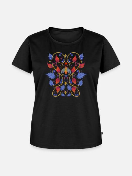 Blumen mit Motte - Frauen Premium Bio T-Shirt - Schwarz