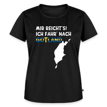 MIR REICHT'S ICH FAHR' NACH GOTLAND Schweden Insel - Frauen Premium Bio T-Shirt - Schwarz - Vorne - Selfina (174cm)
