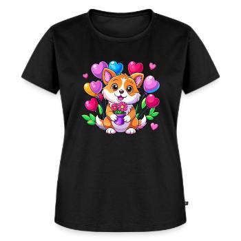 Chien avec des ballons colorés - T-shirt Premium bio Femme - noir - Devant - Selfina (174cm)