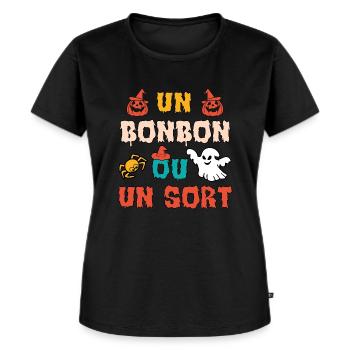 Humour halloween un bonbon ou un sort - T-shirt Premium bio Femme - noir - Devant - Selfina (174cm)