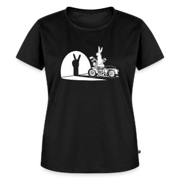Hallo Biker Humor Schatten Hase Hand Motorrad Vintage - Frauen Premium Bio T-Shirt - Schwarz - Vorne - Selfina (174cm)