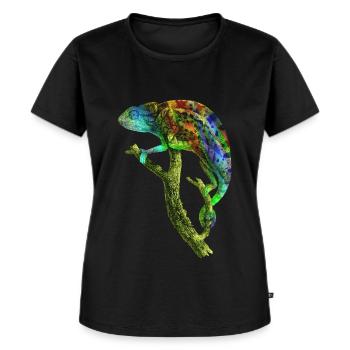 Chamäleon auf dem Ast - Aquarell - Frauen Premium Bio T-Shirt - Schwarz - Vorne - Selfina (174cm)