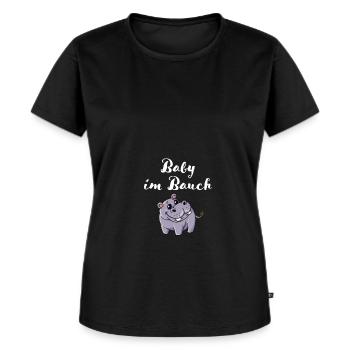 Baby Im Bauch Schwangerschaft Flusspferd - Frauen Premium Bio T-Shirt - Schwarz - Vorne - Selfina (174cm)