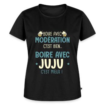 Julien modération boire avec juju c est mieux - T-shirt Premium bio Femme - noir - Devant - Selfina (174cm)