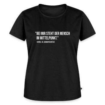 Bei Mir Steht Der Mensch Im Mittelpunkt - Lustig - Frauen Premium Bio T-Shirt - Schwarz - Vorne - Selfina (174cm)