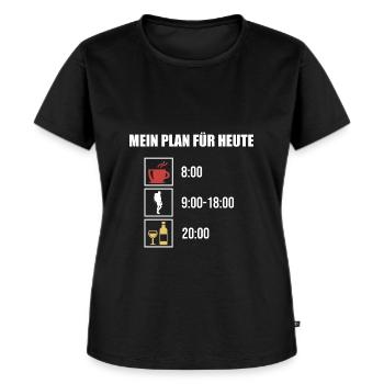 Mein Plan Wandern Bergsteigen | Hiking Wein Spruch - Frauen Premium Bio T-Shirt - Schwarz - Vorne - Selfina (174cm)