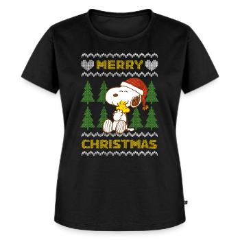 Peanuts Snoopy Merry Christmas - Frauen Premium Bio T-Shirt - Schwarz - Vorne - Selfina (174cm)