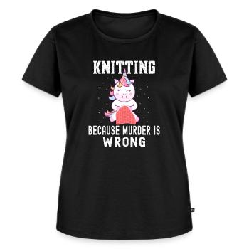 Vintage stricken, weil Mord ist falsch Einhorn - Frauen Premium Bio T-Shirt - Schwarz - Vorne - Selfina (174cm)