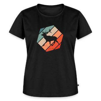 Hirsch Wald Jagen Jäger Vintage Geweih - Frauen Premium Bio T-Shirt - Schwarz - Vorne - Selfina (174cm)