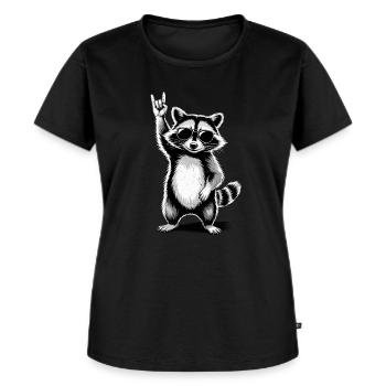 Rock On Konzert Festival Musik Lustiger Waschbär - Frauen Premium Bio T-Shirt - Schwarz - Vorne - Selfina (174cm)