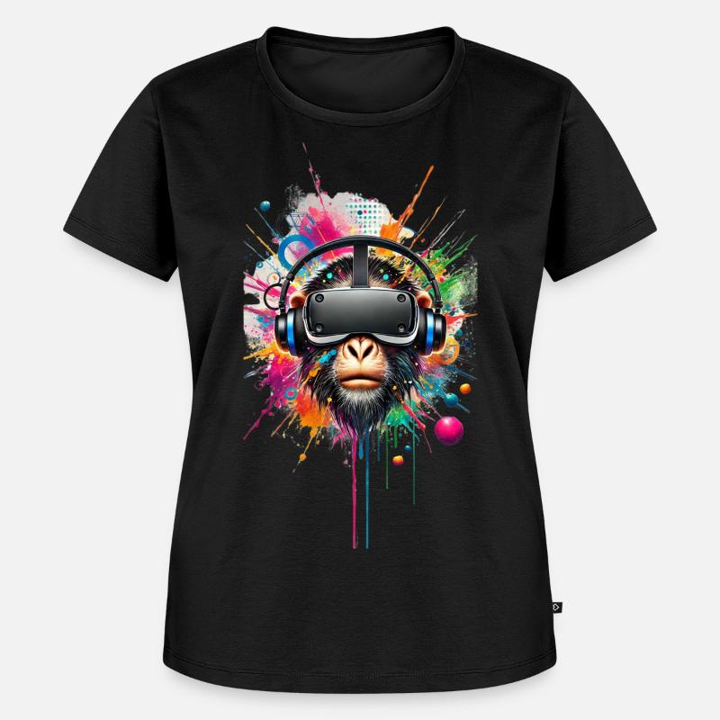VR Affe bunt - Frauen Premium Bio T-Shirt - Schwarz