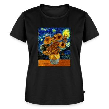 Vincent van Gogh Sternennacht Sonnenblumenkunst Berühmt - Frauen Premium Bio T-Shirt - Schwarz - Vorne - Selfina (174cm)