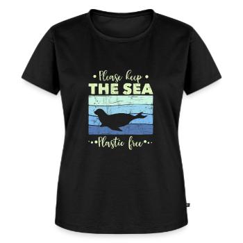 Seal Please Keep The Sea Plastic Free - Retro - Women's Premium Organic T-shirt - black - Front - Selfina (174cm)