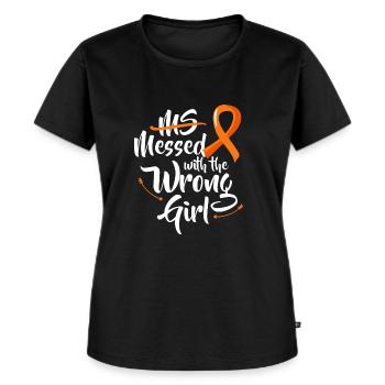 Frau spielte mit dem falschen Mädchen Wear Orange - Frauen Premium Bio T-Shirt - Schwarz - Vorne - Selfina (174cm)