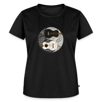 Neuheit Yin Yang Ukulele Gitarrenbass - Frauen Premium Bio T-Shirt - Schwarz - Vorne - Selfina (174cm)