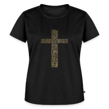 Christliches religiöses Kreuz der Inspiration - Frauen Premium Bio T-Shirt - Schwarz - Vorne - Selfina (174cm)