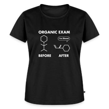 Funny Puns - Before After Organic Chemistry Exam - Women's Premium Organic T-shirt - black - Front - Selfina (174cm)