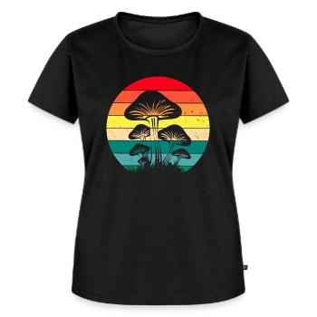 Vintage Retro Pilze 80er 90er Jahre Pilze Jäger - Frauen Premium Bio T-Shirt - Schwarz - Vorne - Selfina (174cm)