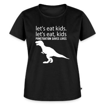 Let’s Eat Kids La ponctuation sauve des vies Grammaire Plaisir - T-shirt Premium bio Femme - noir - Devant - Selfina (174cm)