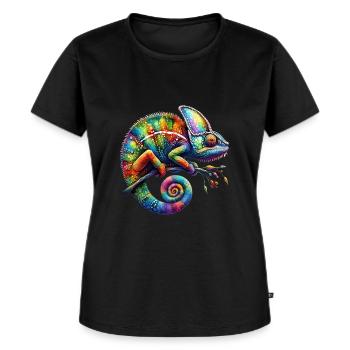 LEBENDIGES CHAMÄLEON: DAS KUNSTVOLLE MEISTERWERK DER NATUR - Frauen Premium Bio T-Shirt - Schwarz - Vorne - Selfina (174cm)
