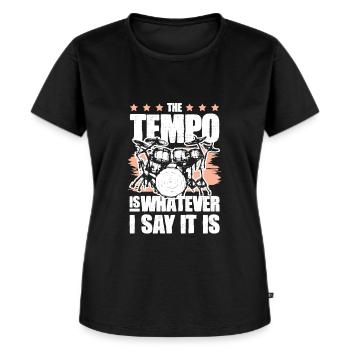 drummer spruch - Frauen Premium Bio T-Shirt - Schwarz - Vorne - Selfina (174cm)