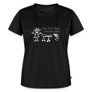 Die mit dem Hund geht Spruch für Frauchen - Frauen Premium Bio T-Shirt - Schwarz - Vorne - Selfina (174cm)