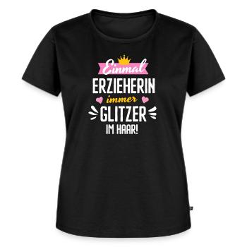 Erzieherin Kita Abschied Glitzerhaar Zauber - Frauen Premium Bio T-Shirt - Schwarz - Vorne - Selfina (174cm)