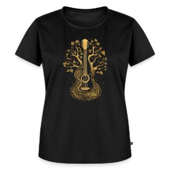 Guitare en bois avec arbre – Music & Nature Design - T-shirt Premium bio Femme - noir - Devant - Selfina (174cm)