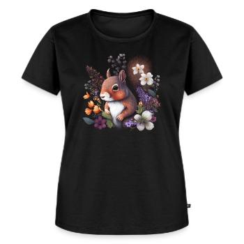 Niedliches Eichhörnchen Blumen, Einheimische Tiere - Frauen Premium Bio T-Shirt - Schwarz - Vorne - Selfina (174cm)