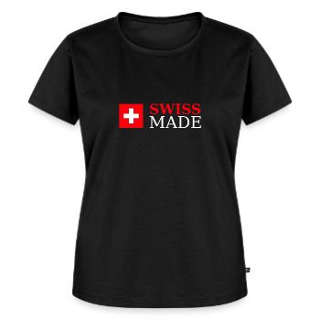 SWISS MADE Schweiz Switzerland Suisse - Frauen Premium Bio T-Shirt - Schwarz - Vorne - Selfina (174cm)