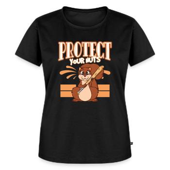 Protect Your Nuts - Frauen Premium Bio T-Shirt - Schwarz - Vorne - Selfina (174cm)